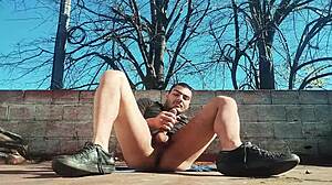 Muscular Hunk Jerks Monster Cock Outdoors Till Explosive Cum