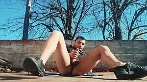 Muscular Hunk Jerks Monster Cock Outdoors Till Explosive Cum