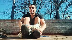 Muscular Hunk Jerks Monster Cock Outdoors Till Explosive Cum