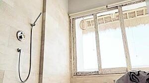 SKINNY JAPANESE STUDENT WASHES CLOTHES IN TRAVEL SHOWER