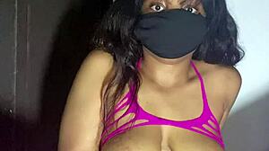 Ebony beauty spreads juicy pussy wide masturbating close up!