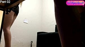 Hidden cam catches skinny redhead client dancing fingering for repairman
