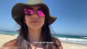 brazilian bimbo vlogs beach day with huge cock sucking