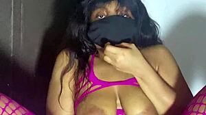 Ebony beauty spreads juicy pussy wide masturbating close up!