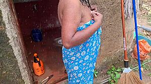 damn, hottest desi step sis with big natural tits bathing outside homemade