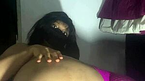 Ebony beauty spreads juicy pussy wide masturbating close up!