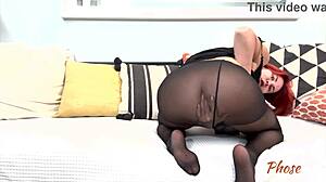 inna horny in pantyhose strokes then deepthroats cock