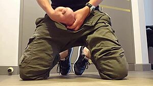 guy wanks hard in fresh sneakers closeup