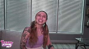Student Nina Tanned Brunette Pierced Nipples Fucks Missionary Doggystyle Creampie
