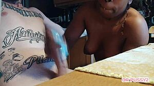 girlfriend's deepthroat blowjob ends in massive slow-mo cumshot?