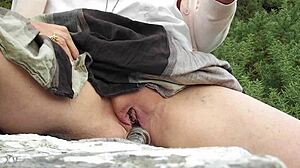 wife rams huge dildo deep on public bridge, watch!