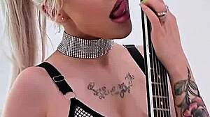sandra luberc's tattooed russian blonde emo strips fishnets teasing big fake tits