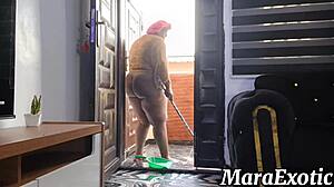 Fat Ass Ebony Maid Mara Exotic Cleans Naked Spreading Tight Pussy!