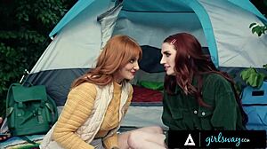 Redhead Lacy Lennon Rips Clothes for Neighbor's Rough Outdoor Scissoring Affair