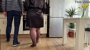 Mother-in-Law's Fat Ass Drips Cum After Kitchen Pussy Masturbation