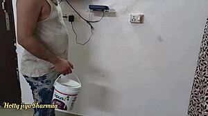 seductive indian housewife tempts painter for secret home fuck