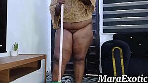 Fat Ass Ebony Maid Mara Exotic Cleans Naked Spreading Tight Pussy!