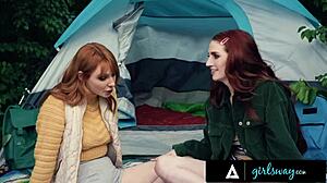 Redhead Lacy Lennon Rips Clothes for Neighbor's Rough Outdoor Scissoring Affair