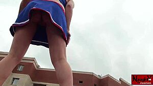 i'm the euro teen babe flashing upskirt panties outdoors in sport skirt thong voyeur style on the street
