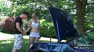 horny french mature cougar lingerie outdoor bang by repairman technician