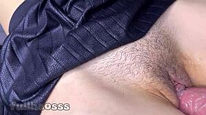 Teen hairy pussy drips big cumshot close up