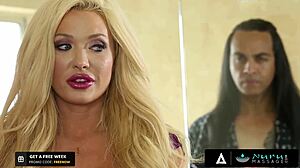 Pervert owner jerks off spying nuru 3-way massage!