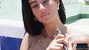 petite latina katherinne sofia strips nude posing on sunny rooftop