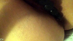 Canadian Babe Masters Tight Hairy Pussy with Dildo Closeup