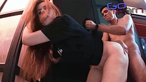 Corny boyfriend showers while neighbor pounds redhead's wet pussy