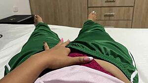 colombian student fingers puffy wet pussy in gym uniform after class