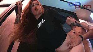 Corny boyfriend showers while neighbor pounds redhead's wet pussy