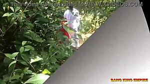 Indian college girlfriend rides lover's cock outdoor in bush