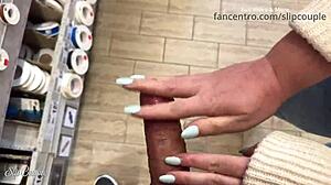 Milf blows then bends for risky store doggy cumshot