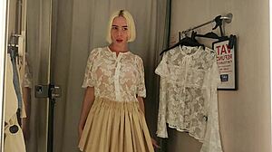 Sexy transparent try-on haul flashes big tits at mall publicly