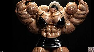 2b explodes into a towering muscular giantess in pump factory fmg animation!