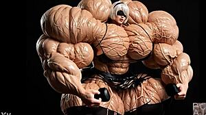2b explodes into a towering muscular giantess in pump factory fmg animation!