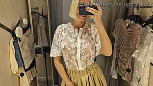 Sexy transparent try-on haul flashes big tits at mall publicly