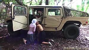 Sexy teen strips uniform for army threesome fuck?