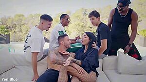 Submissive Italian MILF Silvia Preslar overwhelmed by interracial garden gangbang emotions