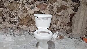 Ts Pees in Ass Stretches Gaping Hole with Cucumber