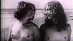vintage nudists showing hairy beavers on retro beach?