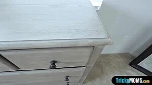 stepson tricks blonde milf mom into dildo play