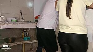Stepmom's Friend Juicy Pussy Touched Fucked Kitchen Secretly