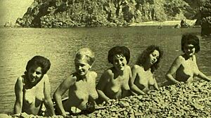 vintage nudists showing hairy beavers on retro beach?