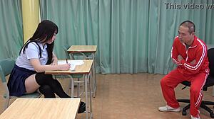 Sayaka laughs at teacher's throbbing uniform bulge