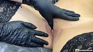 Sexy Lesbo Babes In Gloves Lick Finger Shaved Pussies Wild!