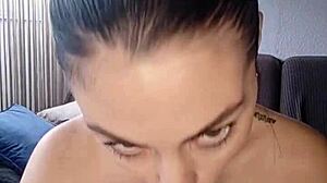 brunette with huge tits moans riding blowjob dildo to wet orgasm
