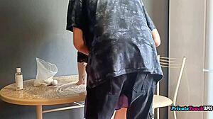 Fucking submissive Russian stepsis in kitchen sexy robe