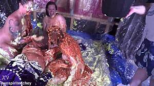 messy cosplay cum explosion covers my huge tits