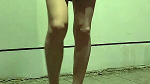 shemale ting xuan strokes outdoors in miniskirt heels